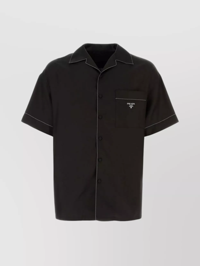Prada Slit Hemline Silk Shirt In Black