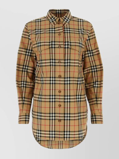 BURBERRY CURVED HEM EMBROIDERED COTTON SHIRT