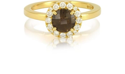 Gucci Designer Rings 0.24 Ct Diamond Pave 18k Gold Ring W/ Smoky Quartz In Marron