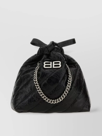 Balenciaga Small Quilted Crush Bag With Metal Chain Handles In Black