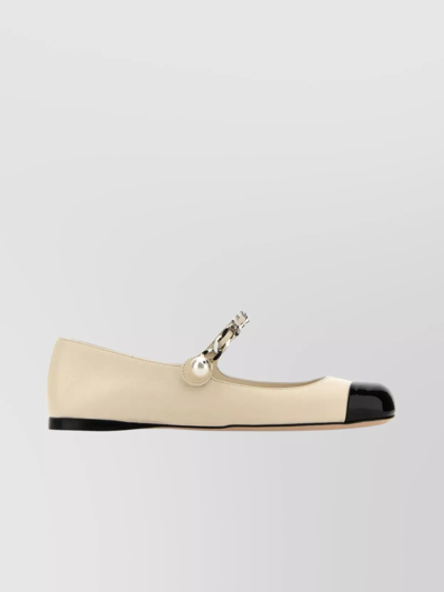 Miu Miu Pearl Chain Ballet Flats In Cream