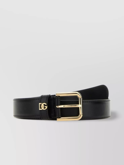 Dolce & Gabbana Leather Belt With Adjustable Fit And Gold-tone Buckle In Black