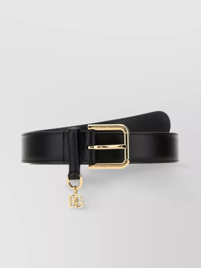 Dolce & Gabbana Adjustable Smooth Leather Belt With Gold-tone Buckle In Black