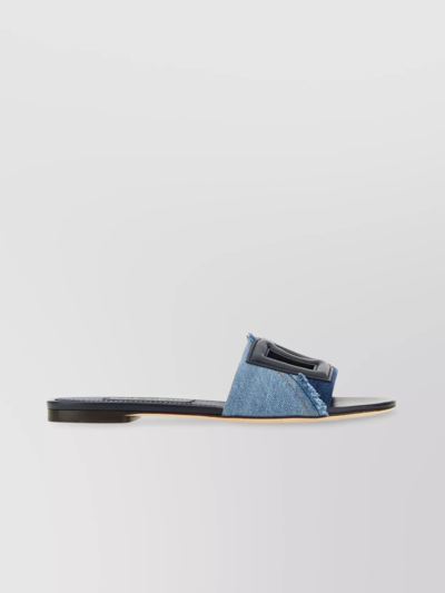 Dolce & Gabbana Patchwork Denim Sliders With Dg Logo In Blue