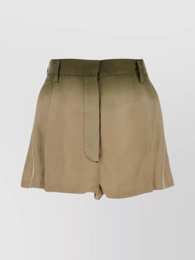 Prada Silk Shorts With Belt Loops And Pleated Design In Brown