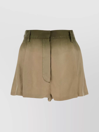 Prada Silk Shorts With Belt Loops And Pleated Design In Green