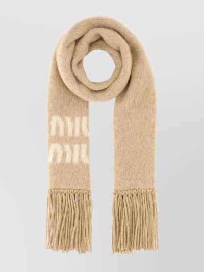 MIU MIU BLEND SCARF WITH KNIT TEXTURE AND FRINGE DETAILING