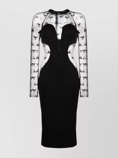 Rotate Birger Christensen Lace-panelling Long-sleeve Midi Dress In Black