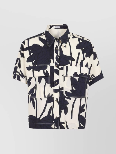 Brunello Cucinelli Cotton Shirt With Floral Print In Night