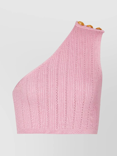 Balmain 3 Button Asymmetric Knit Top In Pink