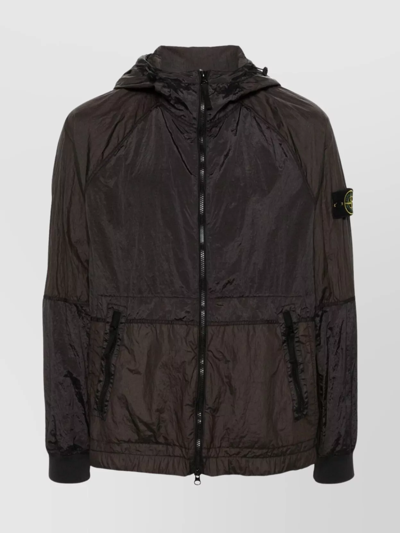 Stone Island Hooded Nylon Jacket In Grey