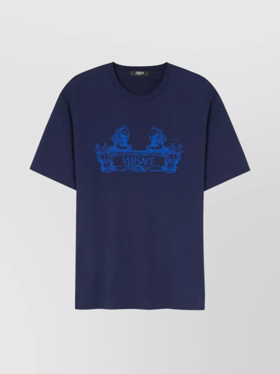 Versace Cartouche Printed T-shirt In Navy Blue