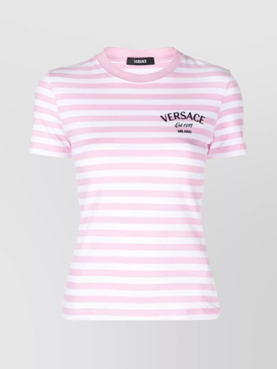 Versace Stripe Logo T-shirt In White+pale Pink+multicolour