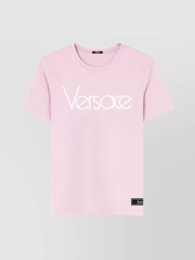 Versace Logo-embroidered Cotton T-shirt In Pink