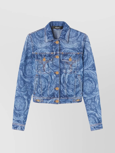 Versace Barocco Printed Denim Jacket In Blue