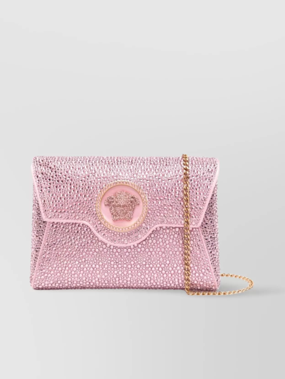 Versace La Medusa Crystal Clutch Bag In Pink