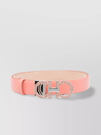 Ferragamo Gancini Crystal Embellished Leather Belts In Pink