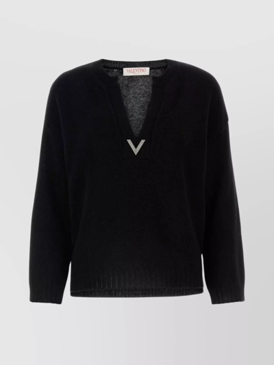 Valentino Wool V-neck Oversize Sweater In Black