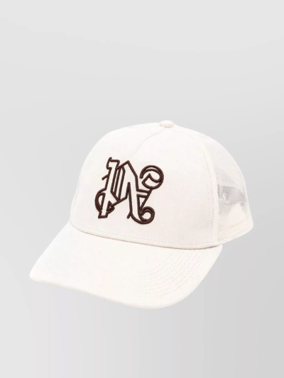 Palm Angels Monogrammed Suede Front Curved Brim Baseball Cap In Neutrals