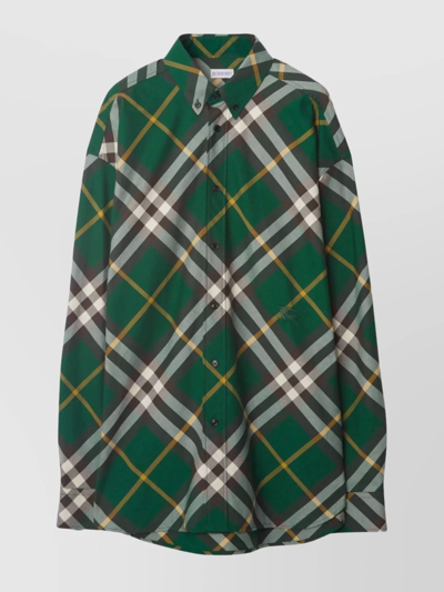 Burberry Check Motif Cotton Shirt In Ivy