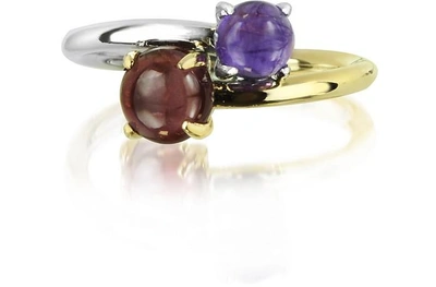 Gucci Designer Rings Amethyst And Garnet 18k White & Yellow Gold In Rouge