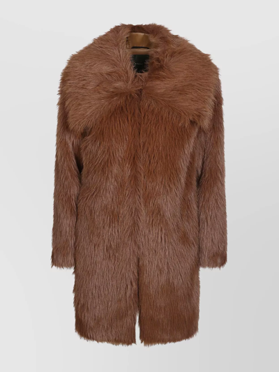 Pinko Oversize-collar Faux Fur Coat In Soil Brown