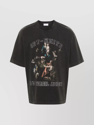 OFF-WHITE PRINTED CREW NECK T-SHIRT WITH OVERSIZED FIT