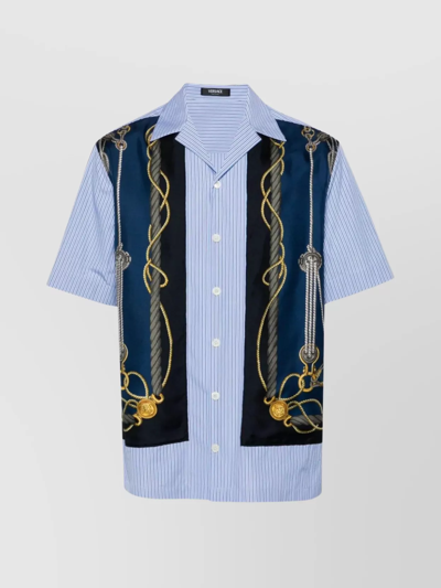 Versace Nautical Striped Shirt In Blue+print