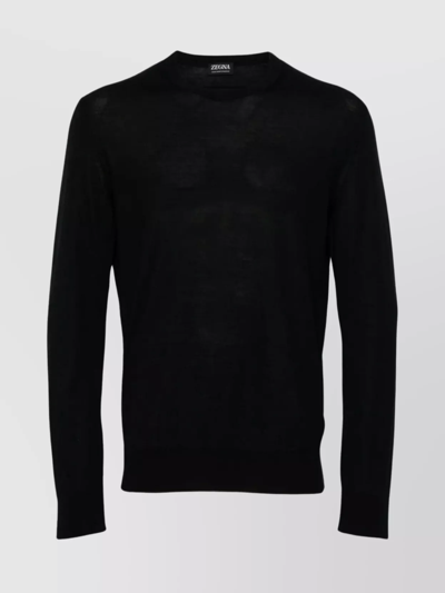 Zegna Crewneck Sweater With Long Sleeves And Size 48 In Black