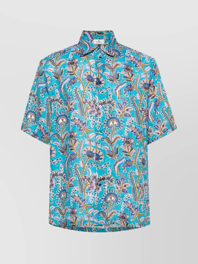 Etro Floral-print Linen Shirt In Blue