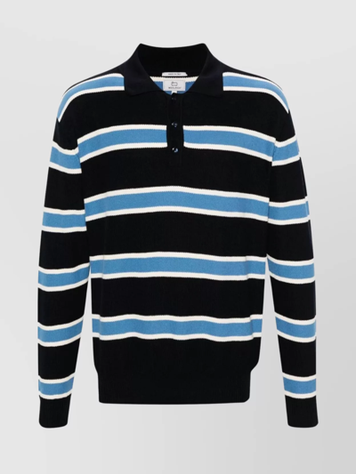 Woolrich Melton Striped Knitted Polo Shirt In Blau