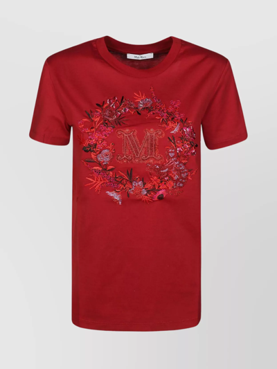 Max Mara Elmo Short Sleeved T Shirt With Embroidery In Red