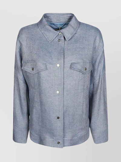 Herno Overshirt Denim Herringbone Pattern In Azzurro