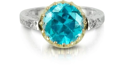 Gucci Designer Rings Light Blue Cubic Zirconia Sterling Silver & Rose Gold Flip Ring In Bleu