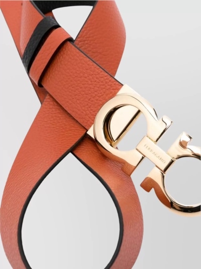 Ferragamo Reversible Belt Gold Hardware Adjustable Fit In Orange