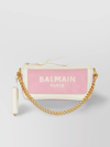 BALMAIN CANVAS AND LEATHER SHOULDER BAG WITH CHAIN