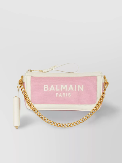 Balmain B-army Canvas Chain Clutch In Rose,creme