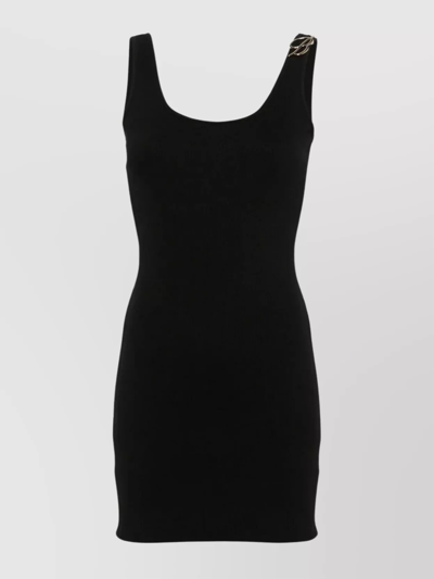 Blumarine Brooch Detail Ribbed Dress In Black