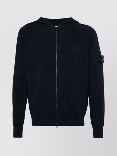 Stone Island Ribbed Crewneck Jumper With Hood And Pockets In Blue