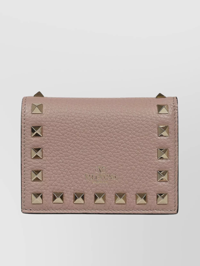 Valentino Garavani Rockstud Fold-over Embossed Stud Wallet In Pink