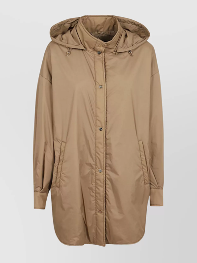 Herno Hooded Long Length Jacket With Adjustable Hood In Brown