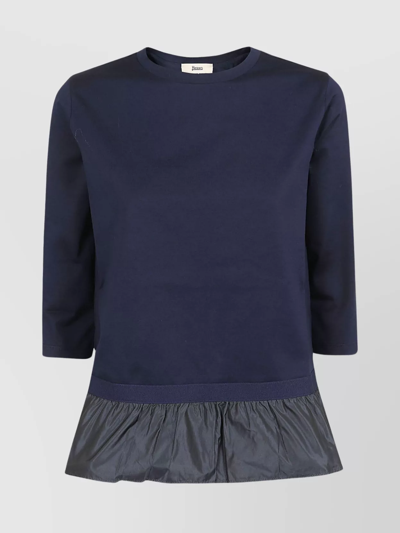 Herno Solid Color Crew-neck T-shirt With Balloon Hem In Blue