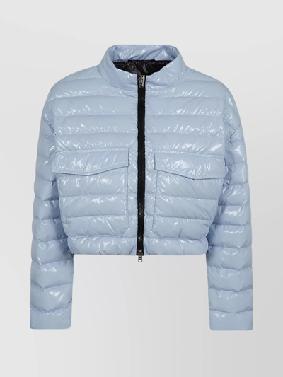 Herno Short Quilted Stand-up Collar Jacket In Blue