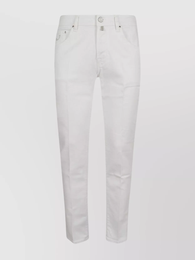 Jacob Cohen Slim Crop Carrot Trousers With Back Pockets In Bianco