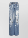RABANNE WIDE LEG DISTRESSED PATCHWORK TROUSERS