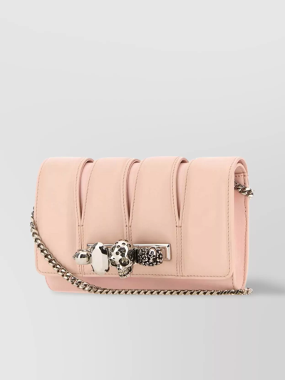Alexander Mcqueen Leather Quilted Chain Strap Skull Clutch In Pink