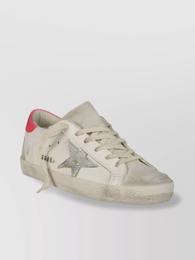 Golden Goose Distressed Leather Sneakers With Metallic Star Applique In White