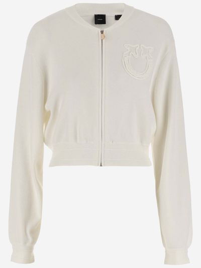 Pinko Cardigan With Zipper And Logo In White