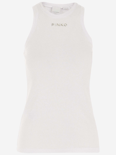 Pinko Stretch Cotton Tank Top With Logo In White