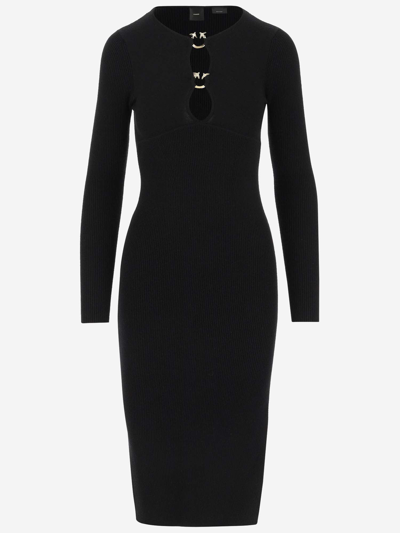 Pinko Love Bird Cut-out Knit Midi Dress In Black